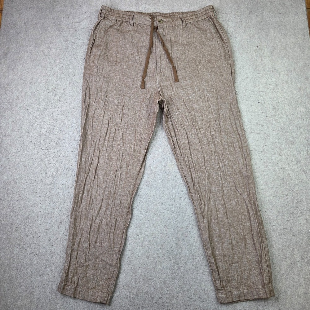 Banana Republic Mason Athletic Tapered Pants Mens 38x32 Tan Linen Cotton